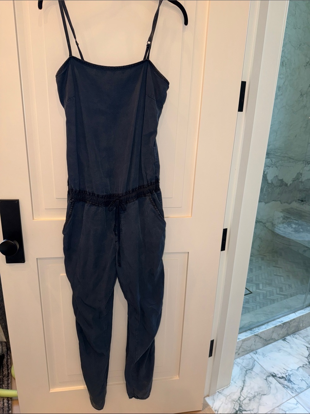 AG Adriano Goldschmied Navy Spaghetti-Strap Jumpsuit